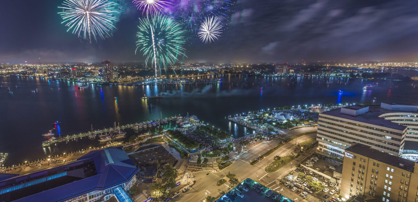 July 4th fireworks above the Norfolk Harbor. Virginia Tourism Corporation, www.Virginia.org
