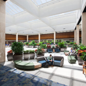 Expansive view of an airport lobby