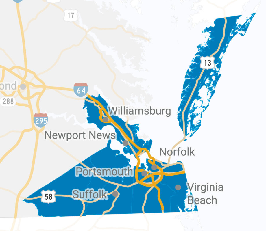 Map of Hampton Roads Virginia area